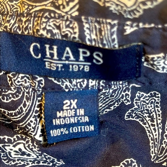 Chaps 100% Cotton Long Sleeve Blue White Paisley Button Down Shirt Top Size 2X - Picture 3 of 5